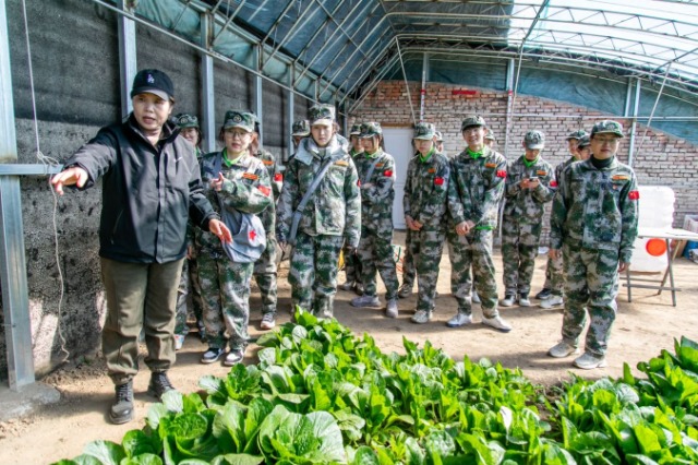 師生在第六埠村蔬菜大棚，了解蔬菜種植過程和常見病蟲害防治等知識。.jpg